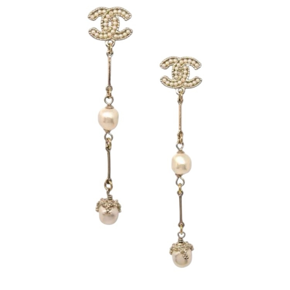 Chanel gold pleated CC dangle earrings